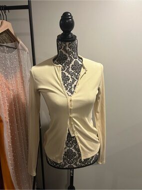 Abercrombie & Fitch Cream Ribbed Button-Up Cardigan